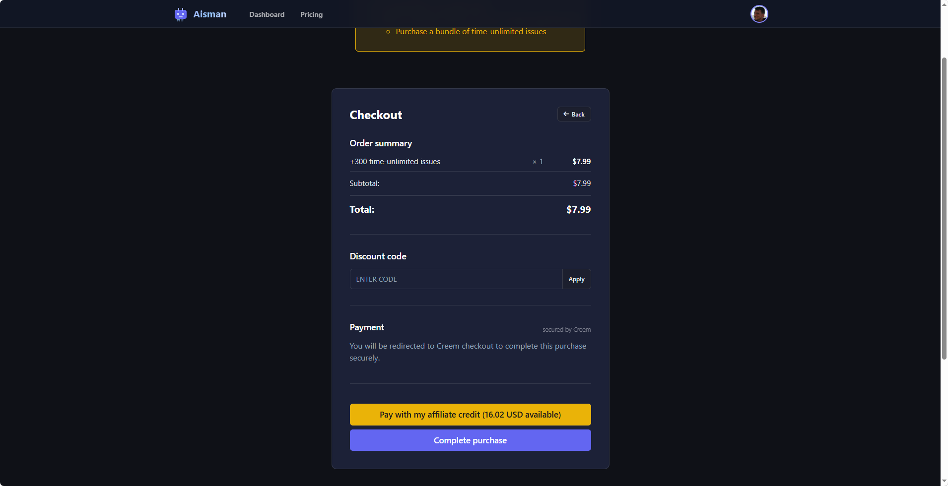 Pricing - quota extension purchase